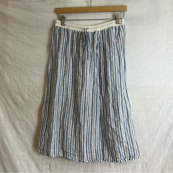 SITA MURT Striped 100% Linen Midi Skirt Drawstring in Blue/White Sz S-44 - Picture 6 of 7